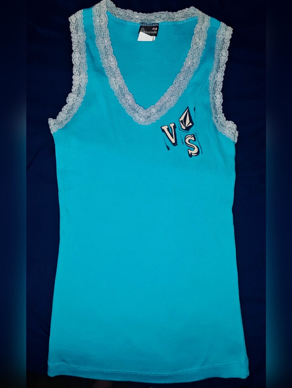 Volcom Turquoise Lace-Trim Y2K Tank Top EUC Like New!